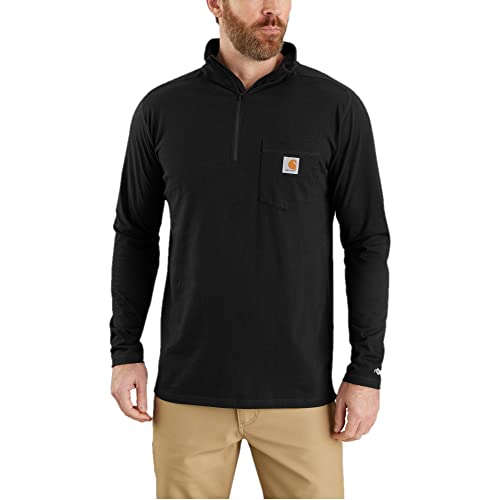 Image of Carhartt Mens Force Relaxed Fit Long Sleeve Quarter Zip Pocket T-Shirt (Big & Tall) Work Utility T Shirt, Black, 4X-Large US