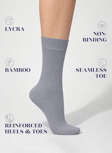 Image of Hugh Ugoli Women's Thin Soft Rayon Derived from Bamboo Crew Socks for Dress, Trouser, Seamless Toe & Non-Binding, 5-8 /9-11