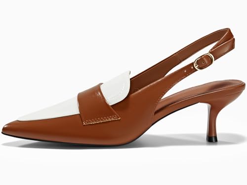 Coutgo Womens Pumps Slingback Kitten Heels Closed Pointed Toe Loafers Splicing Vintage Office Dress Shoes4