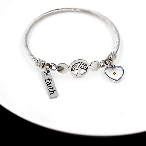 Image of Uloveido Rose Gold Plated Tree Of Life Bangle Cuffs Faith Mustard Seed Pendant Charms Open Bracelet for Women Y1028