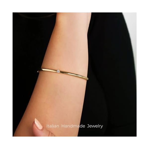 forme di Lucchetta - Womens Girls 7" Sapphire Gold Bangle, Stone 0.14ct, 14k Real Yellow Gold Authentic Italian Jewelry from Italy - Image 3