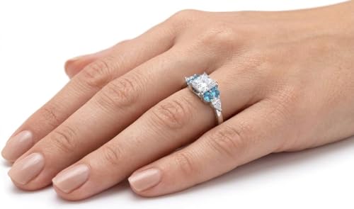 Image of Choose Your Gemstone Princess Shape Accented Engagement Ring 925 Sterling Silver Minimal Modern Design Birthday Gift Wedding Gift Side Stone Engagement Rings : US Size 4 to 12