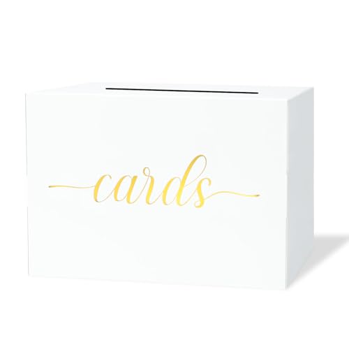 Mulbozy White Wedding Card Box, Gift Cards Box Holder with Gold Foil...