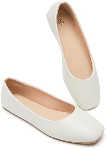 BABUDOG Womens PU Leather Loafers Square-Toe Penny Loafers Black Slip on Dress Flats Shoes(Beige.US11)