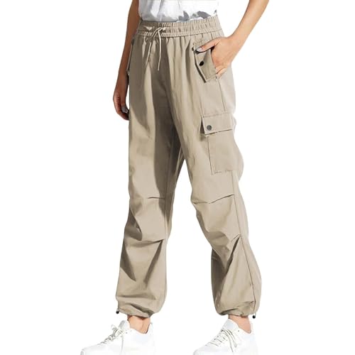 Muti Pockets Womens Cargo Pants Solid Color Casual Straight Leg Button Pockets Work Pants Adjustable Ankle Bind2