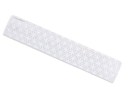 Image of Certified Selenite Crystal Charging Plate, 7.5 Inch Engraved Flower of Life Selenite Stick for Crystal Cleansing Re-Energy Work, Meditation and Pooja - Flower of Life