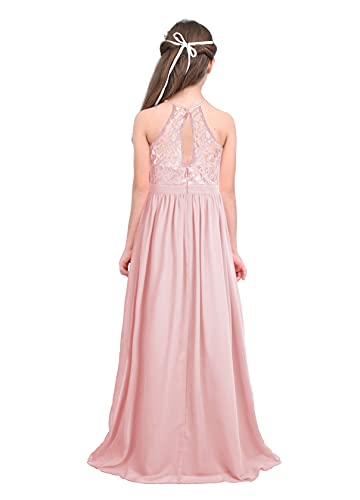 TiaoBug Girls Halter Neck Lace Chiffon Flower Dresses Floor Length Dress Wedding Party Evening Formal Pegeant Dance Gown2