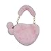 Women Girls Faux Fur Heart Shaped Handbag Plush Shoulder Bag Clutch Purse with Metal Chain Strap