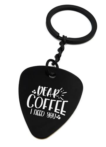 ENTROPIJA Porte-clés en métal gravé au laser avec inscription « Dear Coffee I Need You Pick », Noir , taille unique