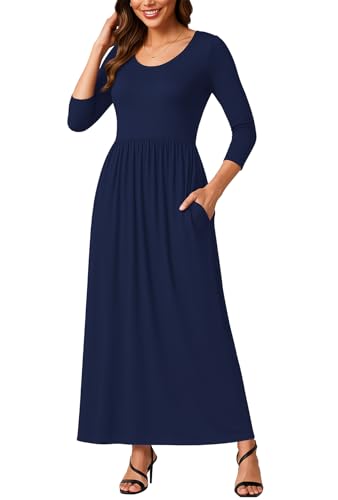 Image of EUOVMY Women's Long Sleeve Loose Maxi Dresses Casual Long Dresses with Pockets