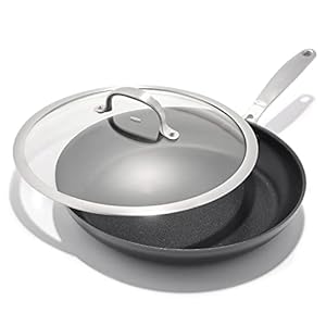 OXO Enhanced, 12″ Frying Pan Skillet with Lid, Healthy Ceramic Nonstick, PFAS-Free, Stainless Steel Handle, Dishwasher Safe, Oven Safe, Black