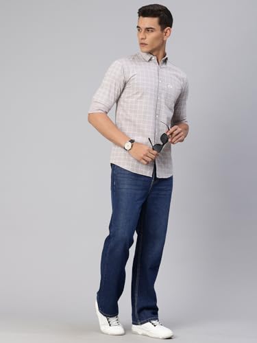 Image of Majestic Man Comfort Slim Fit Spread Collar Small Checked Cotton Casual Shirt