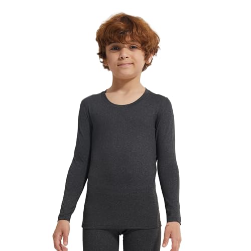 LANBAOSI Camiseta térmica de manga larga para niños, ropa interior de fútbol americano, gris oscuro, 10 años