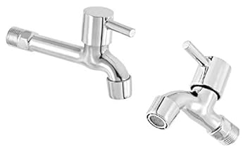 Zesta Stainless Steel Turbo Bib Cock and Long Body Bathroom Kitchen Tap Foam Flow with Wall Flange (Pack of 2)