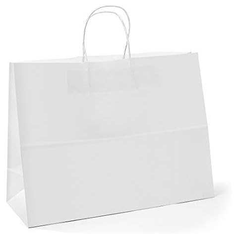 Switory 40.6 x 15 x 30.5cm 50Pc Kraft Paper Bags with Handles Bulk white Paper Shopping Bags Grocery Bags Mechandise Retail Bags, 100% Recyclable Large Paper Gift Bags Cover