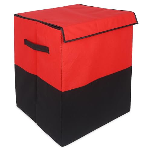 GLUN® 75L Folding Laundry Basket, Large Laundry Hamper With Lid & Handles, Collapsible Storage Basket for Bedroom & Bathroom (Red) Pack of 1