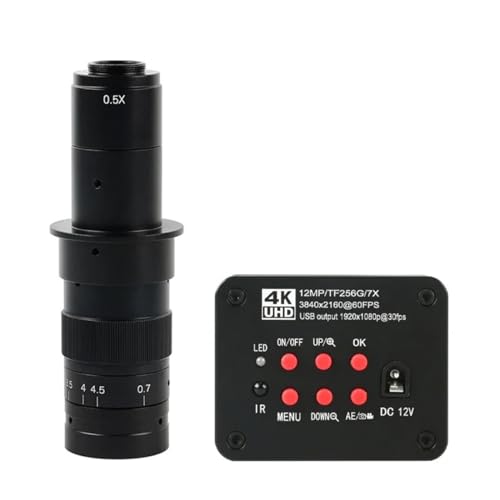 顕微鏡キット 12MP 4K UHD 1080P USB HDMI 工業用ビデオ顕微鏡 C マウントカメラ + 180X 300X 200X 500X 100X C マウントレンズ + 56 LED リングライト 顕微鏡レンズアダプター(With 180x