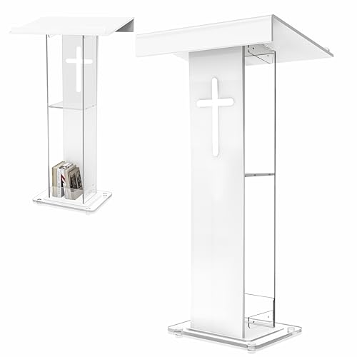 Púlpito de iglesia móvil con plataforma de lectura ajustable, podio acrílico transparente para servicios de adoración y aulas