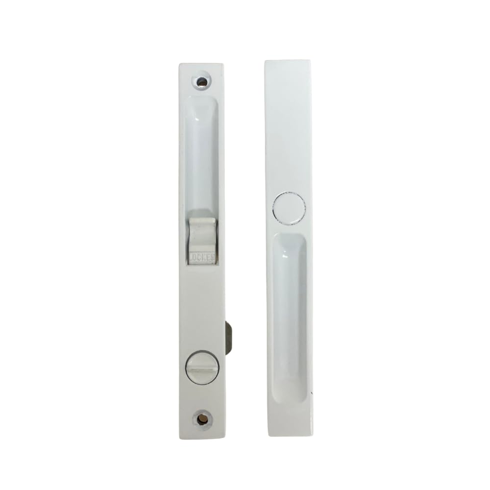 Pan-Am Flush Mount Lock Set for Sliding Glass Doors with Night Lock for Patio Glass Door Hardware | Replacement for Sliding Door Repair (DL-503) (White)