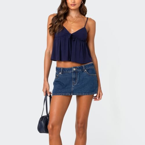 Women Y2k Babydoll Tank Crop Top Backless Ruffle Flowy Pepulm Cami Teens Cute V Neck Going Out Camisole Summer3