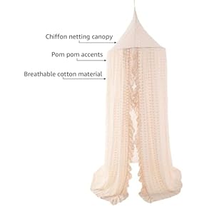 Wonder Space Elegant Kids Bed Canopy - Lace Chiffon Netting with Pom Pom, Princess Girls Fairy Dream Tent, Nursery Room Baby Crib Hanging Curtain Mosquito Net Children Reading Nook Decoration (Beige) Wonder Space Elegant Kids Bed Canopy Lace Chiffon Netting with Pom Pom Princess Girls Fairy Dream Tent Nursery Room Baby Crib Hanging Curtain Mosquito Net Children Reading Nook Decoration Beige