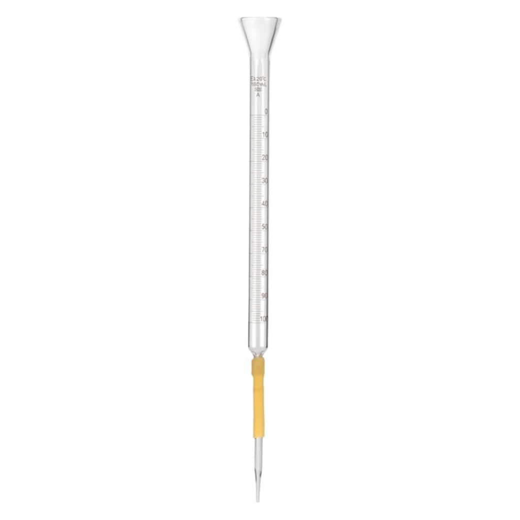 Labor-Glasbürette mit Trichter-Rand und Latexschlauch-Kugel-100mL | Ideales Labor-Glasgerät für Basen-Titration und Lösungsanalyse