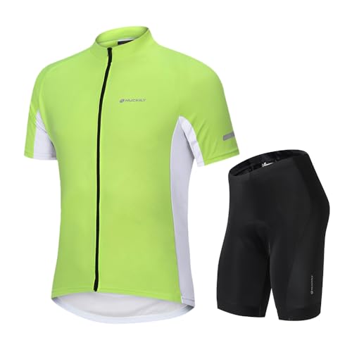 Ensemble de cyclisme pour homme maillot manches courtes short rembourré jaune S