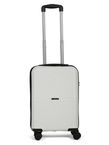 Image of Teakwood Small Size 8 Wheels Trolley Bag, Hard Cabin with Zipper Closure, Adjustable Push Button & Cross Side Strap, Number Lock System 360 Degree (Small, White)