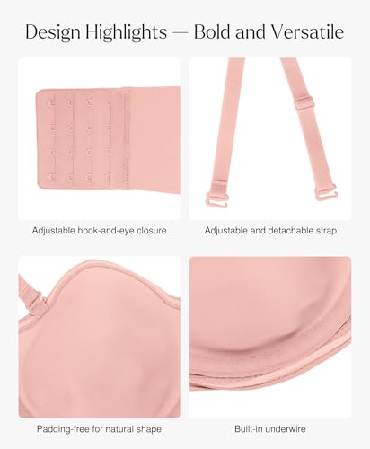 Image of Popilush Strapless Bras for Women Bandeau Unlined Bra No Padding Underwire