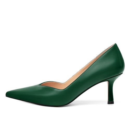 Image of Women Pointed Closed Toe 2.5 Inch Kitten Heel Slip On Pumps | Elegant Comfort Formal Dress Footwear, Versatile Ladies Shoes For Office Wedding Party Evening Daily Occasions