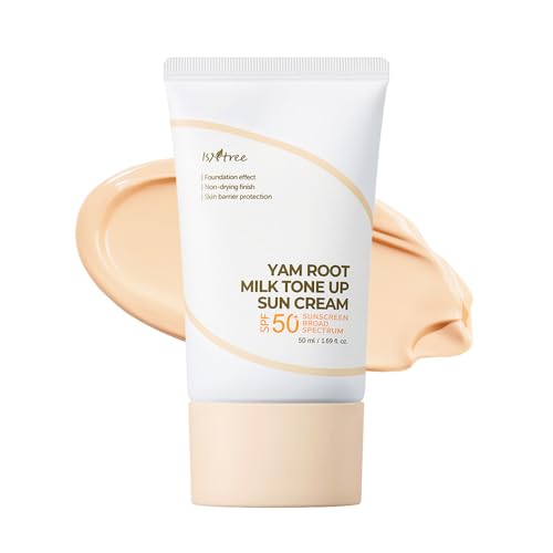 ISNTREE Yam Root Milk Tone Up Sun Cream 50ml, 1.69 fl oz | Moisturizing tinted SPF50+ PA++++ | Natural Coverage | Vegan skincare | Korean Skincare | Tinted Sunscreen