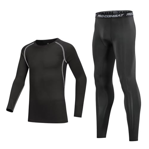 Adixun Kids Base Layer Set Boys Football Skin Children Thermal Sets Gym Sport Athletic Long Sleeve & Bottom Baselayers Sets(Grey,11-12 Years)