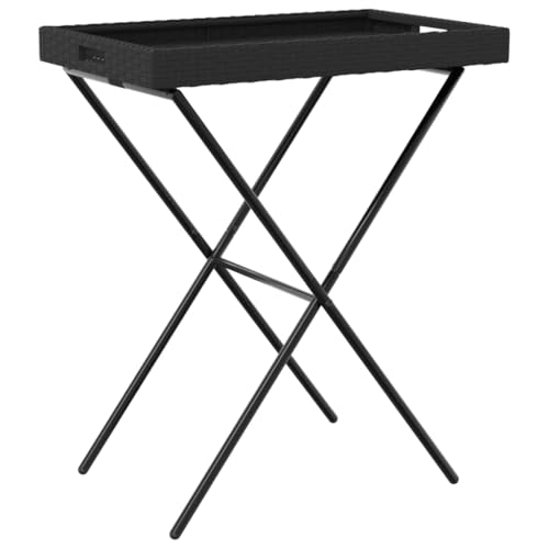 vidaXL Table à Plateau Pliable, Table à Manger, Table de Repas, Meuble de Patio Balcon Terrasse Arrière-Cour Extérieur, Noir Résine Tressée