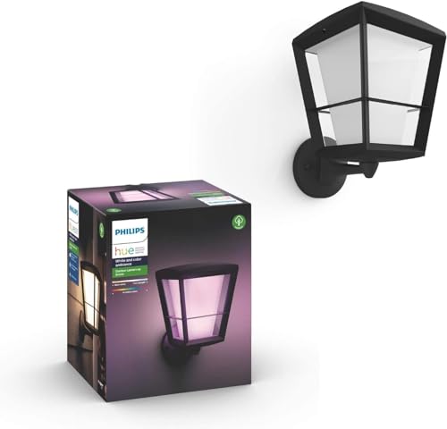 Philips Hue White & Color Ambiance Econic Wandleuchte f&uuml;r den Au&szlig;enbereich schwarz 1040lm, dimmbar, 16 Mio.Farben, steuerbar via App, kompatibel mit Amazon Alexa