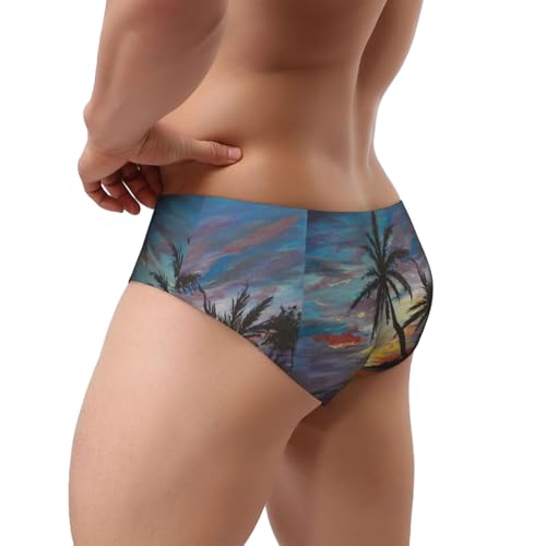 Mens Sexy Bikini Swimwear Tropical Sunset Print Triangle Swim Trunks Comfortable And Breathable Underwear (S-3xl)3