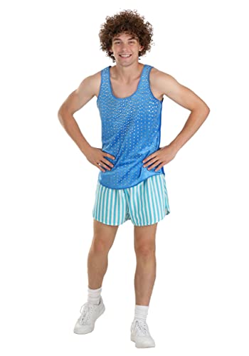 Fun Costumes Adult Richard Simmons Costume, Velvet Pullover Tank Top and Shorts Set, Workout Video Star Outfit with Wig - Blue