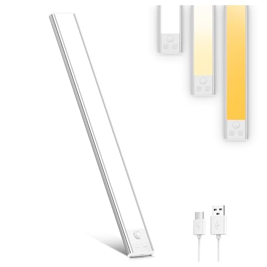 OUILA Luz de Armario con Sensor Movimiento,41CM Recargable Luz Nocturna con temperatura de 3 colores,Regulable Lampara LED Adhesiva para Gabinete, Pasillo, Escalera, Sótano, Cocina, Garaje-1PCS