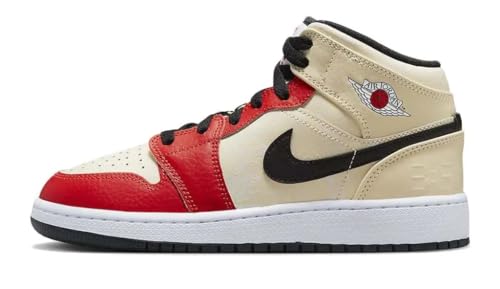 Jordan Big Kid's Air 1 Mid Muslin/Chili Red-Black-White - 6