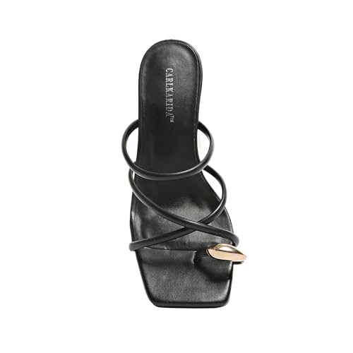 Image of Strappy Heels For Women Low Chunky Block Heel Heeled Sandals Square Open Toe Slip On Slides Flip Flops Mules
