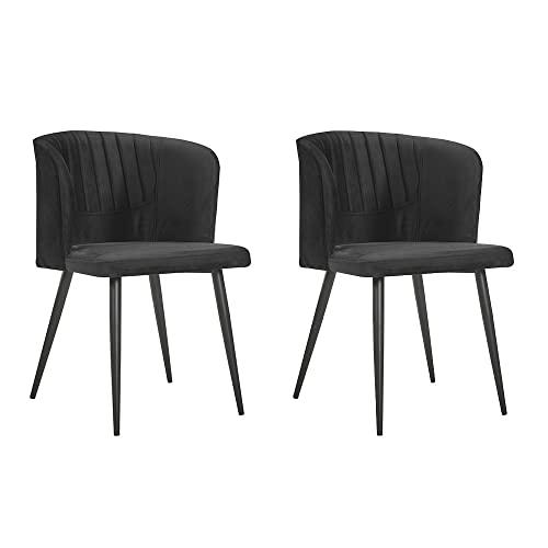 Soof&Tess Juego de 2 sillas de Comedor Siena, Color Negro, Terciopelo, Industrial, con reposabrazos, Tejidos fáciles de Limpiar