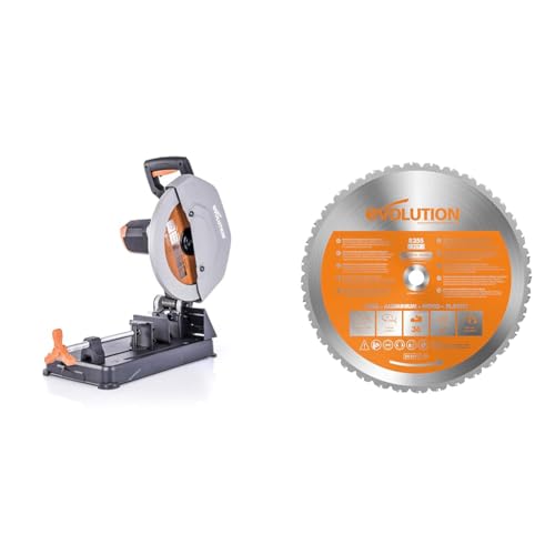 Evolution Scie à tronçonner multi-matériaux R355CPS Evolution Power Tools, 355 mm & Power Tools - Lame Polyvalente en Carbure de Tungstène Rage, Orange,...