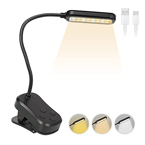 MIMIVIVA LED Clip on Book Reading Light with 3 Eye-Care Colors & 5 Brightness, Reading Light for Reading in Bed, Reading Light for Kids, Ideal Gift for Bookworms & Kids