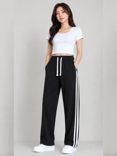 Image of Samfor Woman's Loose Fit Track Pants - Polycotton Joggers with Elastic Waistband & Side Pockets, Lower Comfortable for Gym, Running & Casual Wear