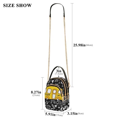 Vehicle Cell Phone Purse Yellow School Bus Black White Crossbody Handbag Durable Shoulder Bag Sturdy Travel Pouch Compact Chic Bag for Women Girlfriend Wife Xmas New Year Gift3