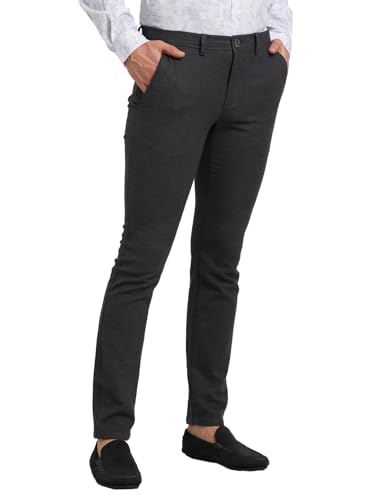 Image of Turtle Men Cotton Stretch Narrow Fit Charcoal Checkered Flat Front Casual Trouser || Pant || Men's Trouser