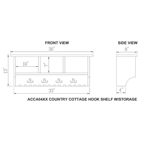 Rustic Cottage Coat Hook and Bench Set, White Antique, Storage Solution for Home & Garage, Assembly Required, Pine/Acacia Hardwood Construction, 10 in. W x 9 in. D x 7 in. H Cubbies, Farmhouse Style