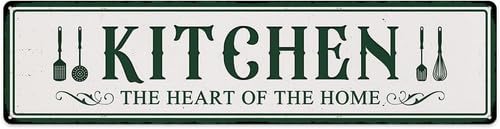 Horienteeon Kitchen The Heart Of Home Sign 10x40cm Aluminium Retro Vintage Metal Sign for Home Kitchen