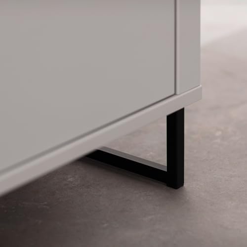 Lomadox Wohnwand Wohnmöbel Set weiß mit Eiche-Lamellen Modern, 1 Highboard, 1 Wandboard, 1 Lowboard – Bild 4