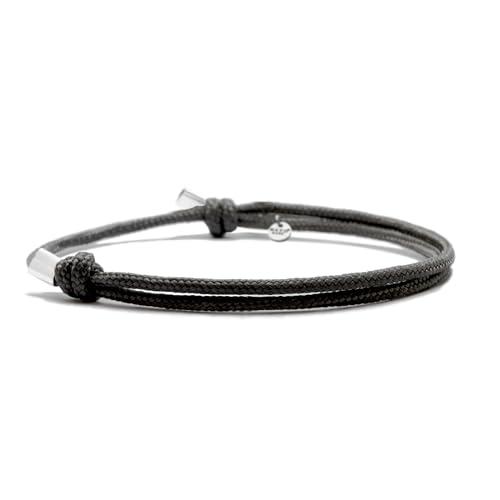Nato Cuff - 2mm Paracord and 925 Silver Bracelet - Adjustable Men's or Women's Jewellery designed and assembled in France (Black) Nato Cuff - 2mm Paracord and 925 Silver Bracelet - Adjustable Men's or Women's Jewellery designed and assembled in France (Black)