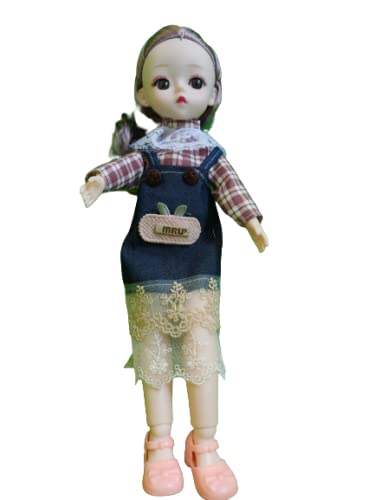 Image of Tickles Set Movable Joint Makeup Cute Girl Brown Eyes Fashionable Doll Denim Blue Dress for Kids Girls (Size: 30 cm Color: Denim Blue)